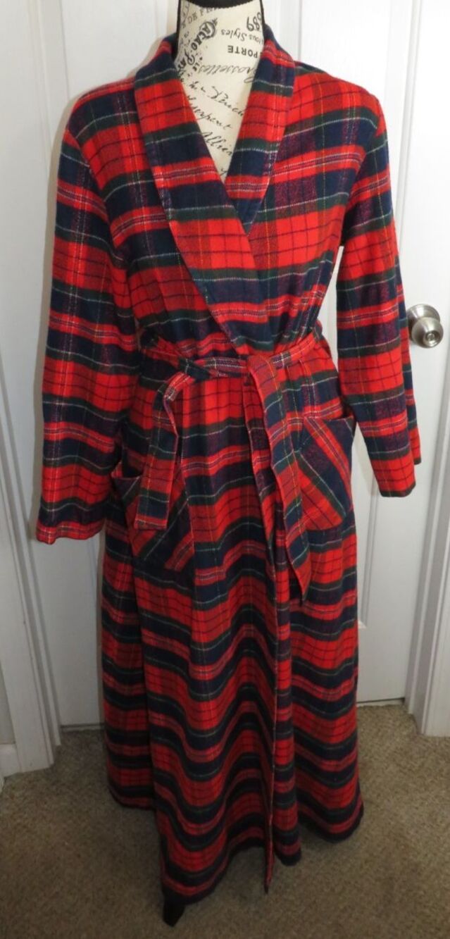 Vtg 60s Plaid Flannel B Altman Co NYC House Robe Rockabilly USA Small
